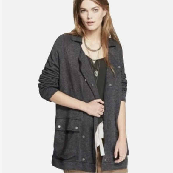 Free People Jackets & Blazers - Free People Oversize Slouchy Anorak Jacket Gray Knit Linen Blend Pea Coat Small